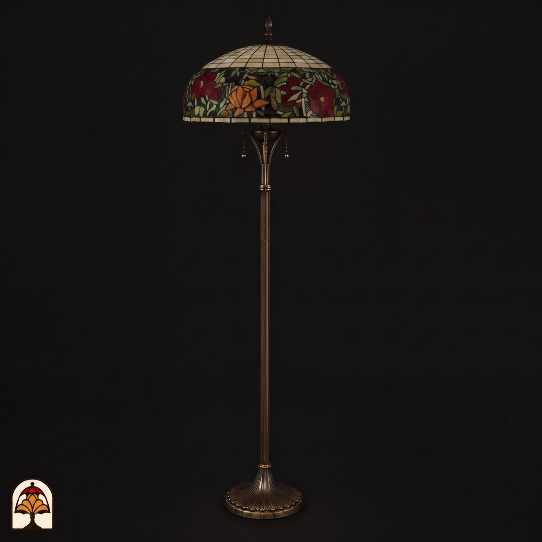 Tiffany vloerlamp Peonia Rossa ⌀50 cm – uitgeschakeld, 170 cm hoge staande lamp met glas-in-lood kap
