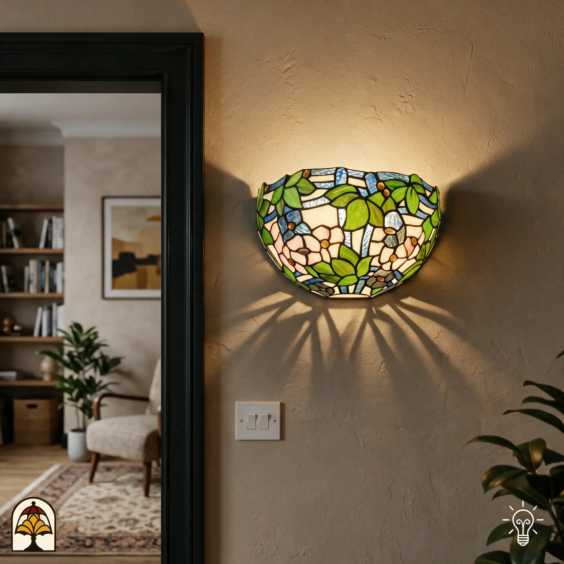 Tiffany wandlamp Rosa di Primavera in sfeervol interieur bij de deur - De Sierkamer