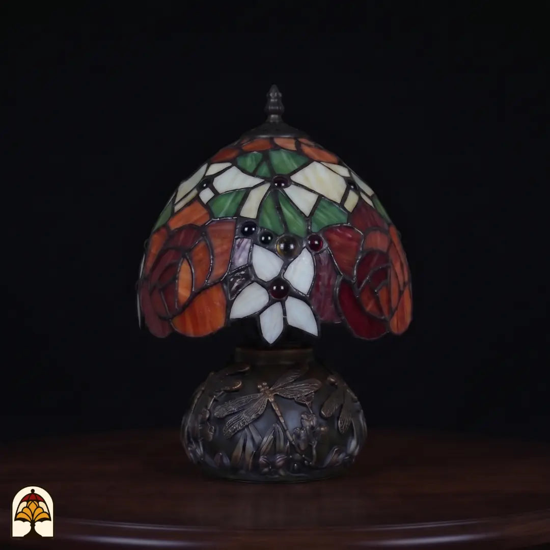 Tiffany tafellamp Viola Ember ⌀20 cm onverlicht – daglichtkleuren oranje, rood en groen