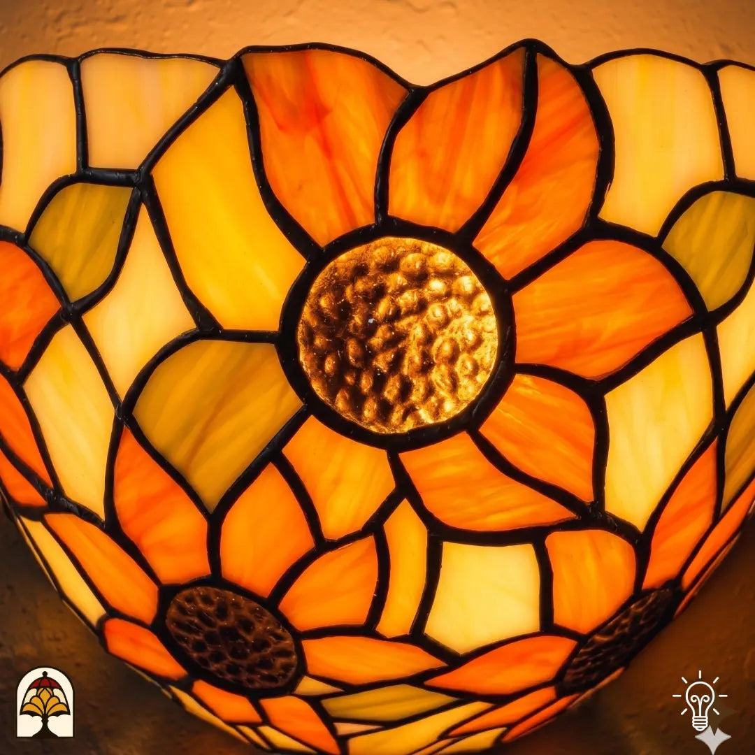 Tiffany wandlamp Solea Girasole in interieur – zonnig warm lichtspel op muur