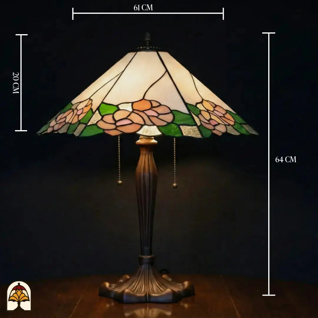 Maatafbeelding Tiffany tafellamp Alba Sereno, kapbreedte 61 cm, kapdiepte 20 cm, totale hoogte 64 cm