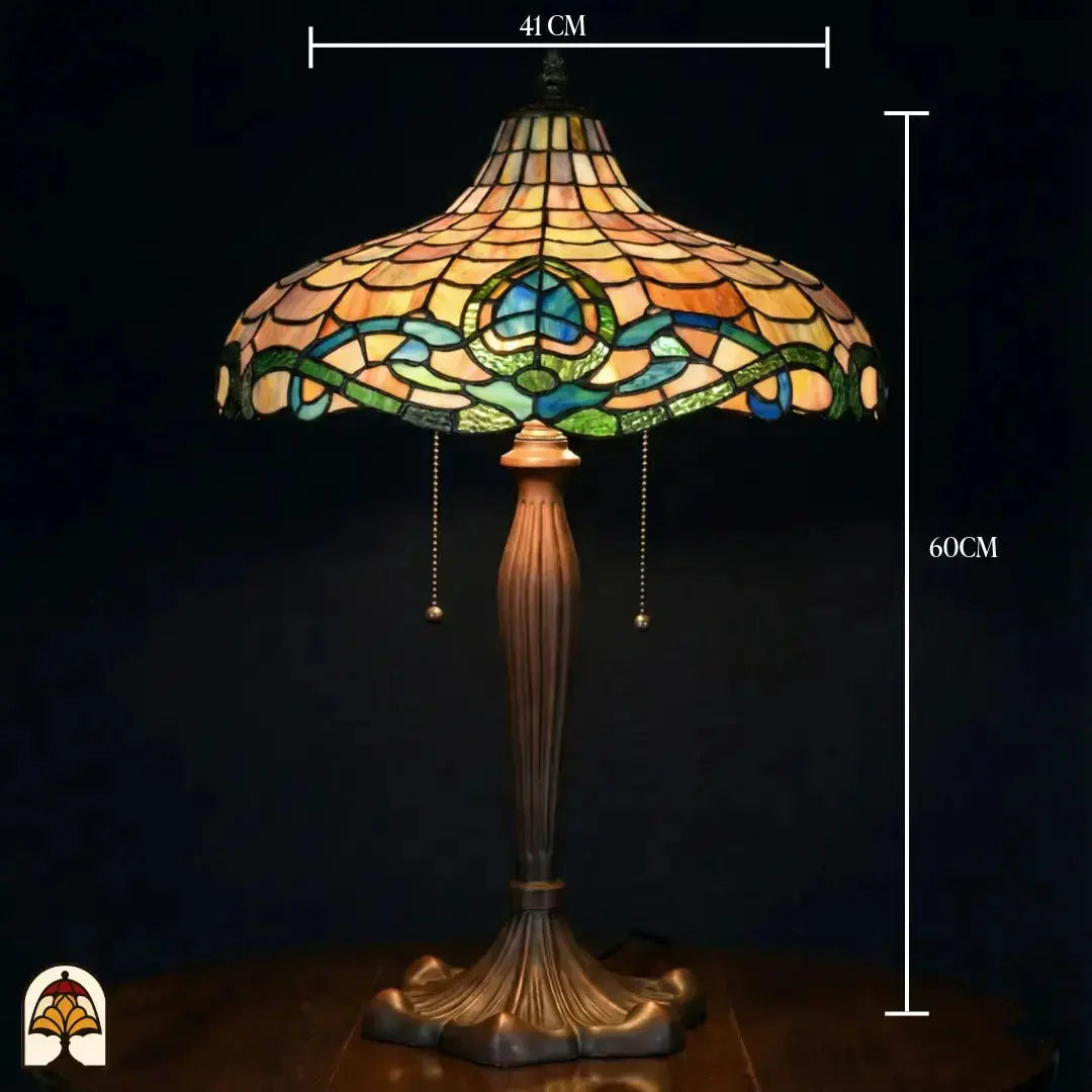 Maatafbeelding Tiffany tafellamp Onda Opalina — kapdiameter ⌀41 cm, totale hoogte 60 cm