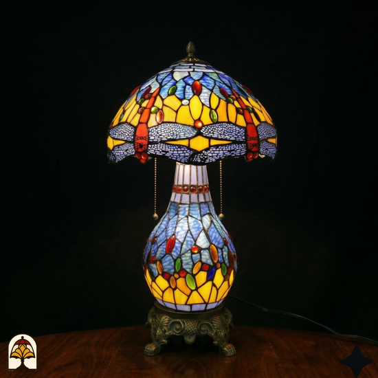 Tiffany lamp - tafellamp - Libellula Azurea - ⌀30 cm De Sierkamer