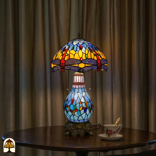 Tiffany lamp - tafellamp - Libellula Azurea - ⌀30 cm De Sierkamer