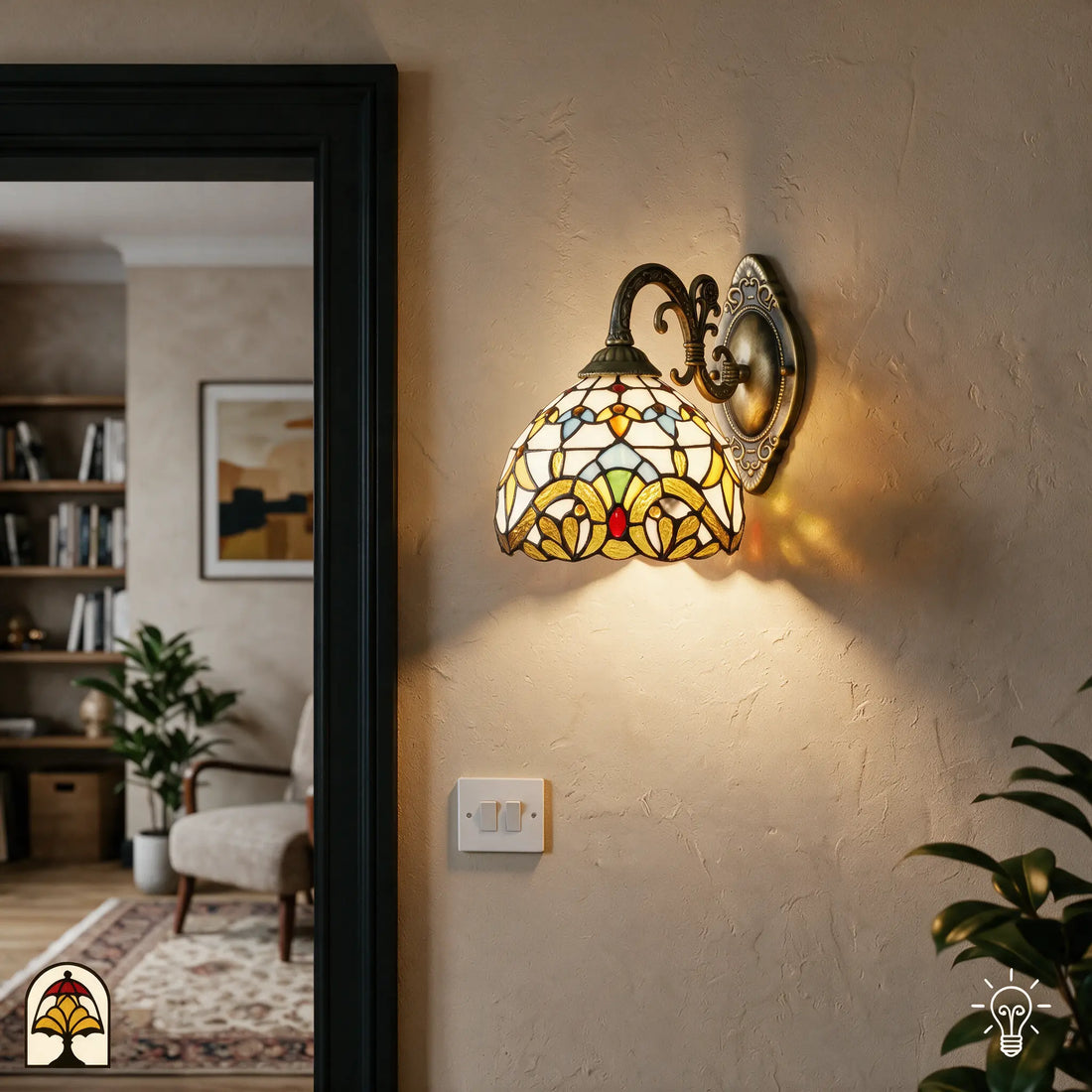 Tiffany wandlamp Barok in sfeervol interieur bij de deur - De Sierkamer