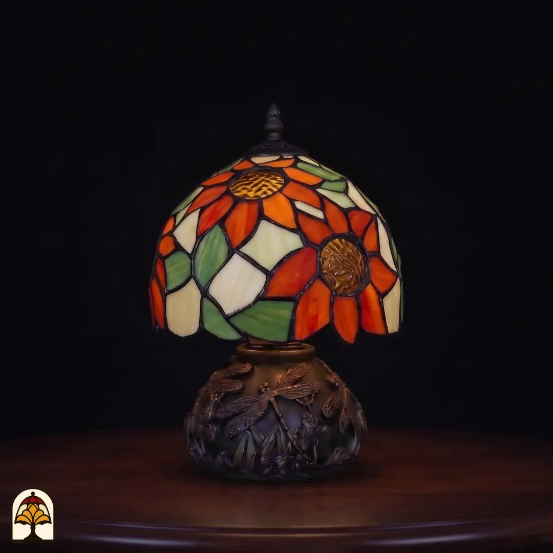 Tiffany tafellamp Solea Radix ⌀20 cm onverlicht – daglichtkleuren oranje, geel en groen