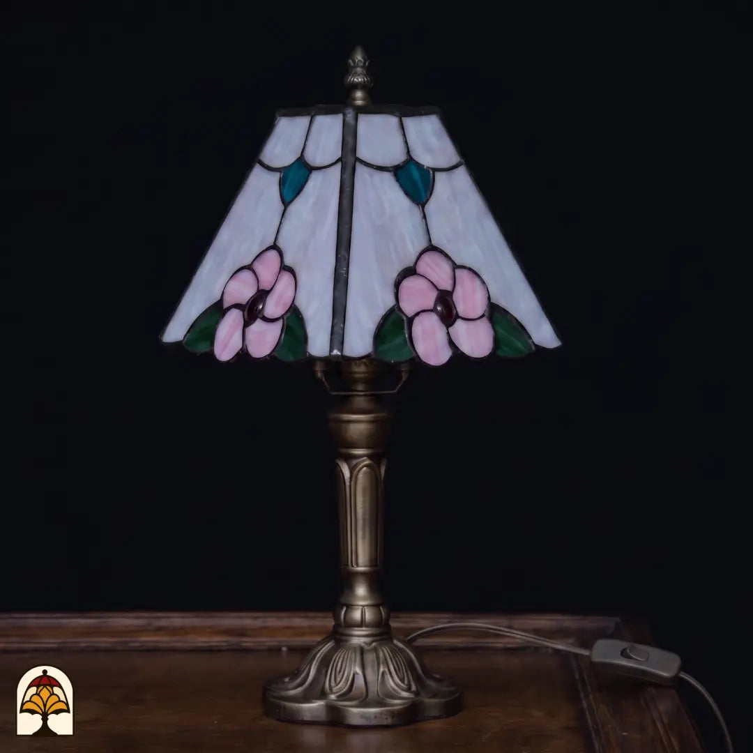 Tiffany tafellamp Rosa Zaffiro ⌀20 cm onverlicht – crème kap met roze bloemen, daglichtkleuren