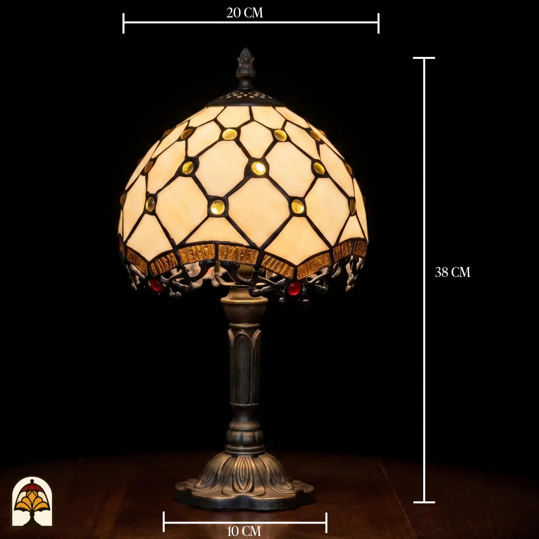 Maatafbeelding Tiffany lamp tafellamp Reticolo d'Oro ⌀20 cm – 20 cm breed, 38 cm hoog