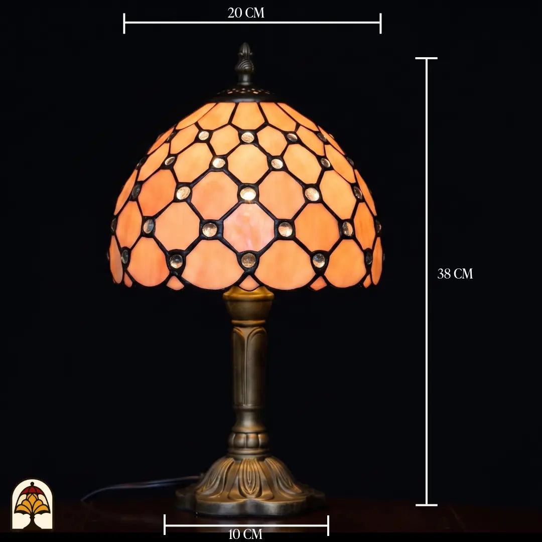 Tiffany tafellamp Nuvola Rosa met afmetingen: 20 cm breed