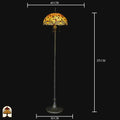 Maatafbeelding Tiffany vloerlamp Libellula Aurea — kapdiameter ⌀40 cm, totale hoogte 175 cm, voetdiameter 30 cm