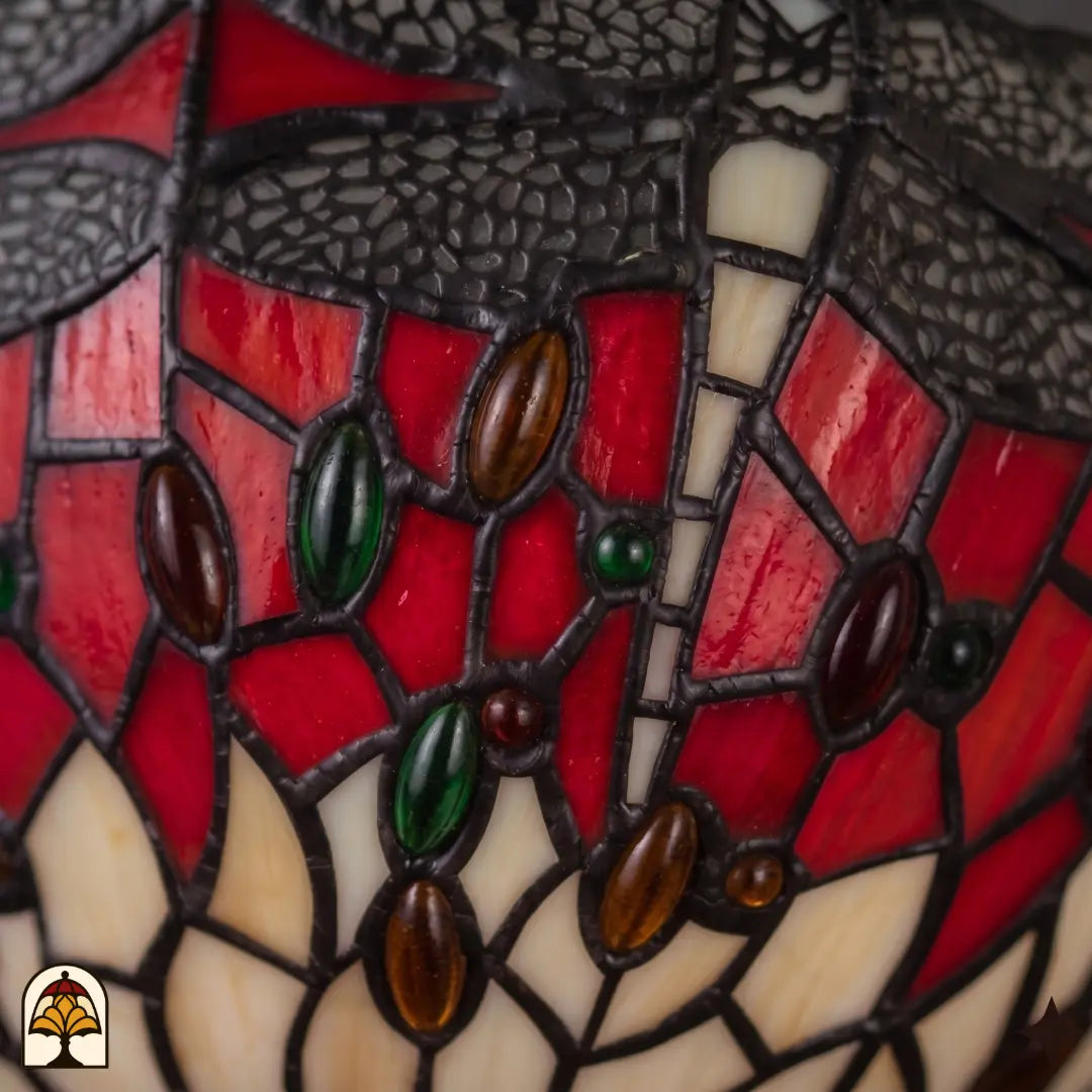 Tiffany wandlamp Libellula Rossa onverlicht – daglichtkleuren rood en crème