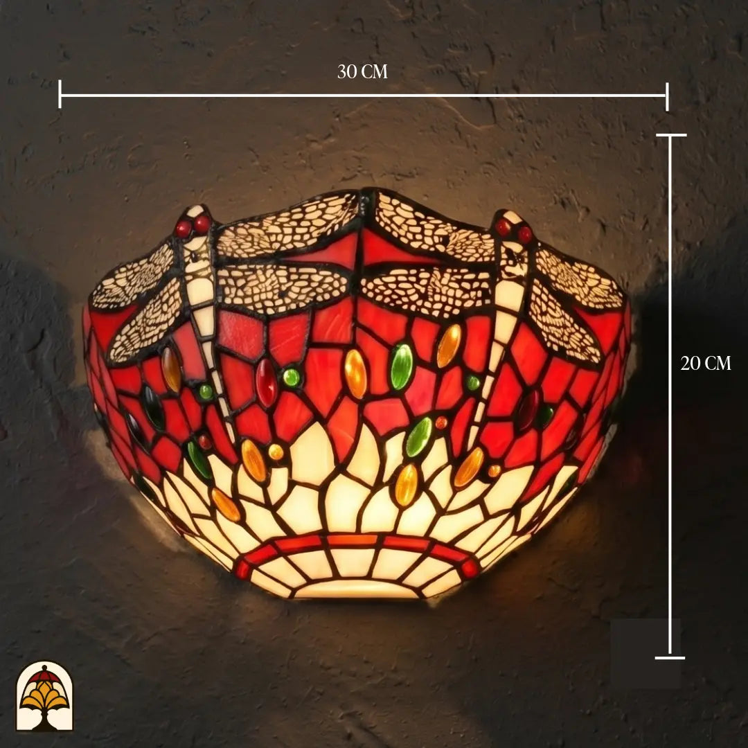 Tiffany wandlamp Libellula Rossa met muurbevestiging