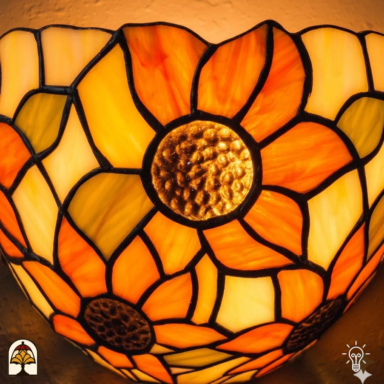 Tiffany wandlamp Solea Girasole in interieur – zonnig warm lichtspel op muur