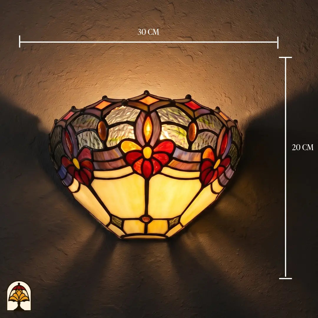 Tiffany wandlamp Giglio Rubino met muurbevestiging – totaalweergave