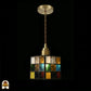 Close-up Tiffany hanglamp Cubo Colorato – glasdetails in rood, oranje, groen, blauw en wit