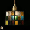 Tiffany hanglamp Cubo Colorato onverlicht – daglichtweergave van gekleurde glasblokjes