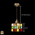 Tiffany hanglamp Cubo Colorato met messing plafondrozet – totaaloverzicht ophangconstructie