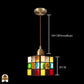 Tiffany hanglamp Cubo Colorato met messing plafondrozet – totaaloverzicht ophangconstructie